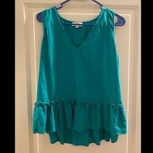 Teal LOFT ruffle trim tank top. Size M